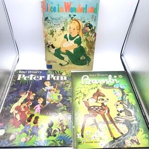 Vintage Walt Disney Golden Children's Books Bambi Peter Pan Alice in Wonderland